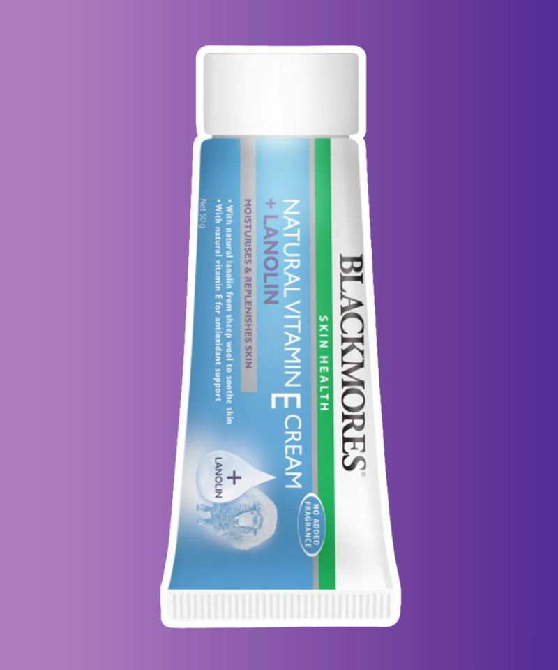 Blackmores Natural Vitamin E Cream + Lanolin, a skincare product blending vitamin E and lanolin for nourishing and protecting the skin, promoting a healthy complexion.