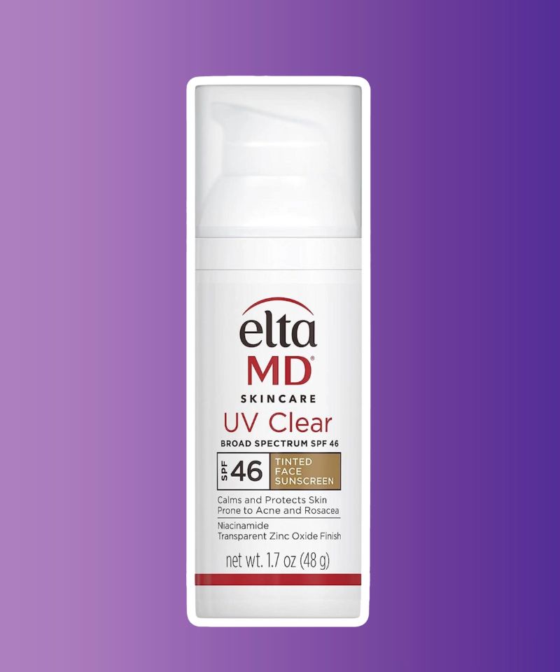 The EltaMD UV Clear Tinted Face Sunscreen is a tinted sunscreen with a sheer, slightly matte finish and high SPF protection against UV damage.